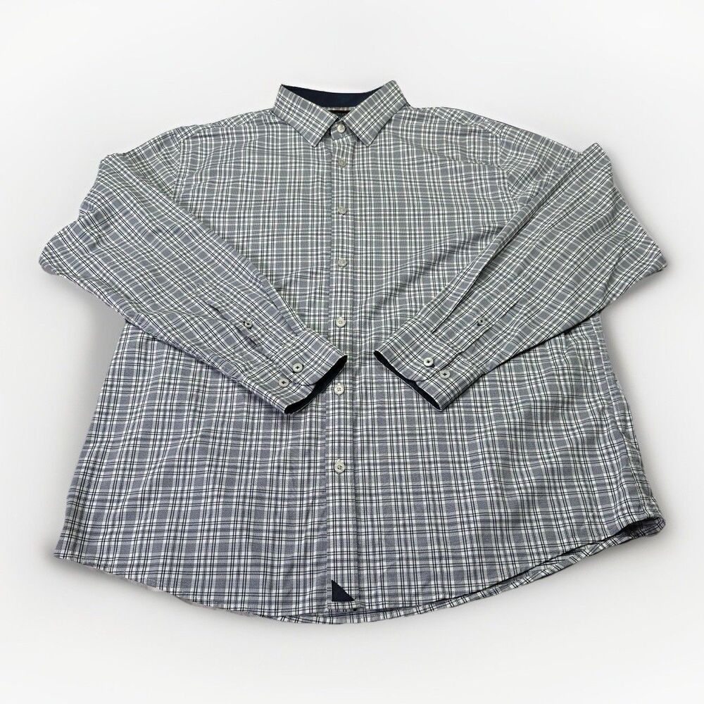UNTUCKit Button Up Shirt XXL Blue Plaid Slim Fit Stretch Casual Mens Armand